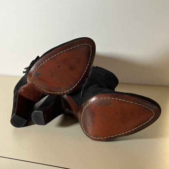 No. 704 Black Booties Pansy Suede Ruffle Ankle Boots Booties Size 39.5/ US 9 - Picture 6 of 9